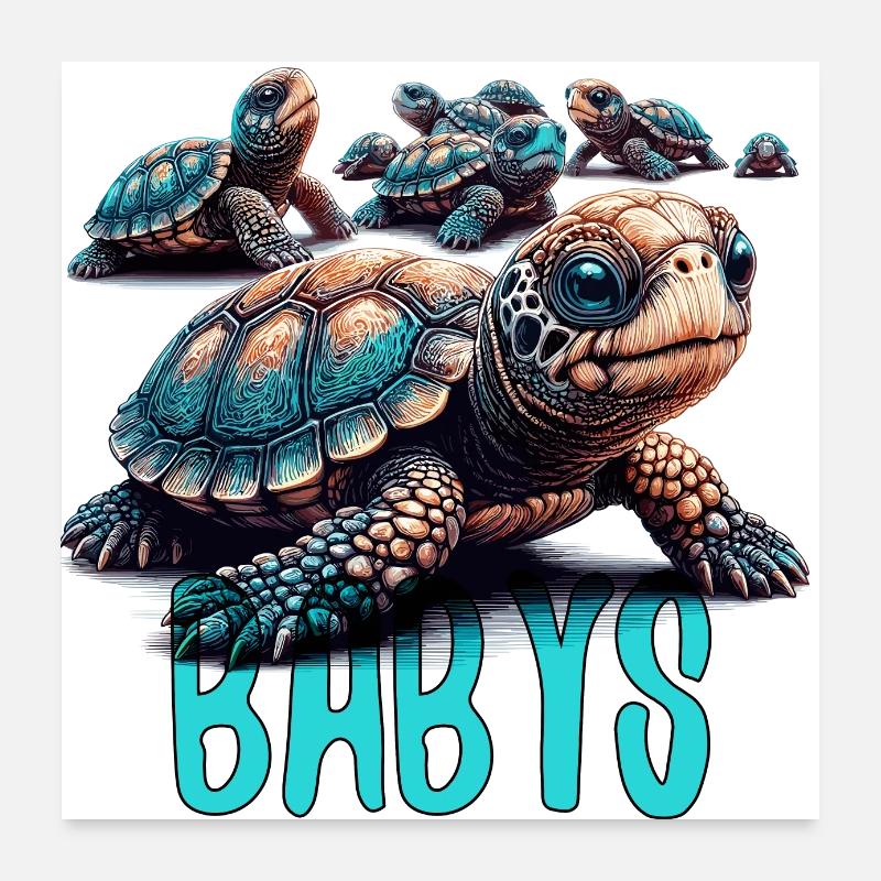 Tortoise Turtles Babies Gift Poster 24" x 24" (60x60 cm)