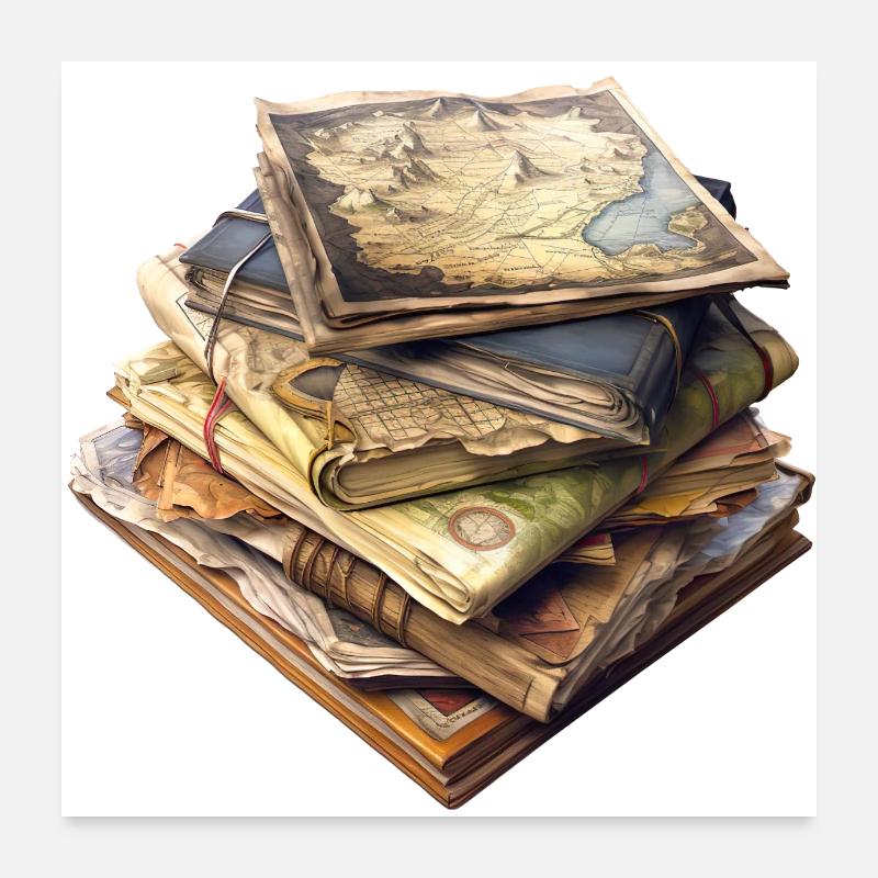 Treasure hunt with old maps Poster 24" x 24" (60x60 cm)