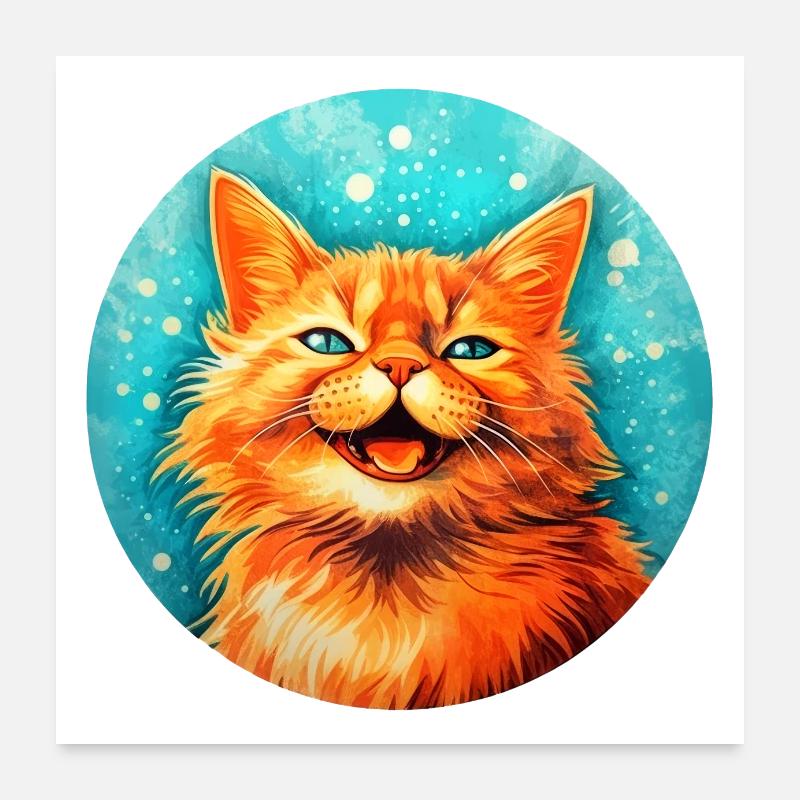 Chat heureux #cat #tshirt Poster 60 x 60 cm