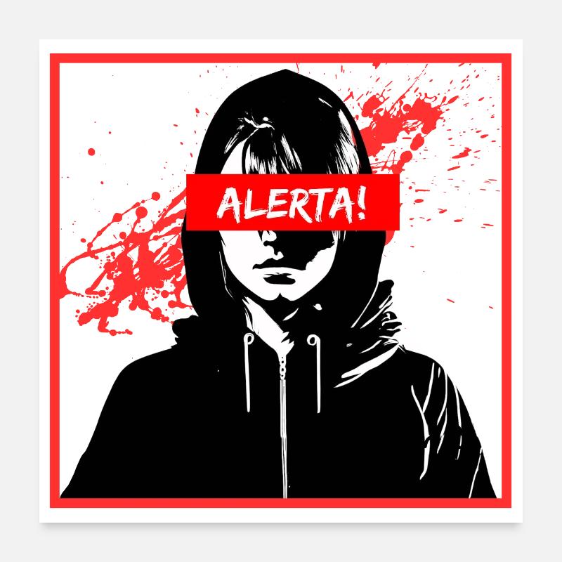 Alerta! Fille Antifa avec des éclaboussures de peinture - Poster 60 x 60 cm - blanc