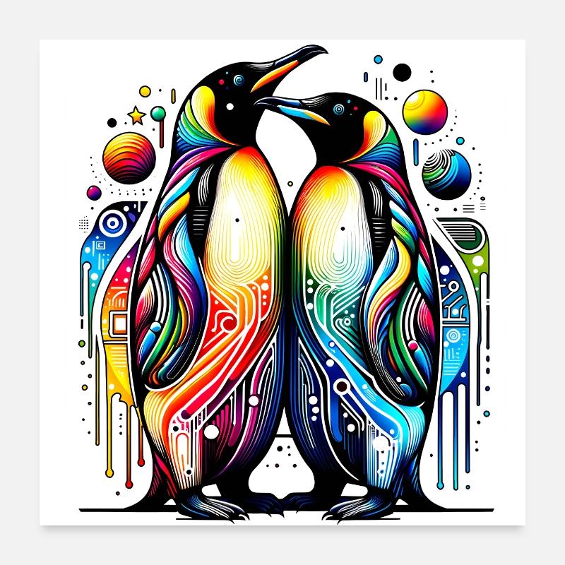 Cosmic Whispers - Galactic Penguins Poster 60x60 cm