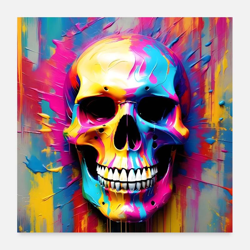 Crâne coloré Grunge Grain Texture Poster Poster 60 x 60 cm