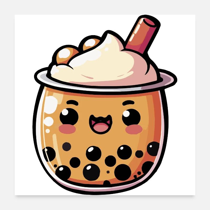 Cute Kawaii Boba milk Tea Poster 24" x 24" (60x60 cm)