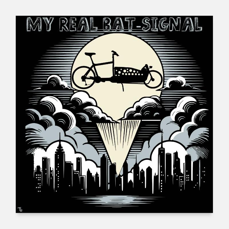 Vélo cargo dans le style Bat-Signal, vélo cargo Poster 60 x 60 cm