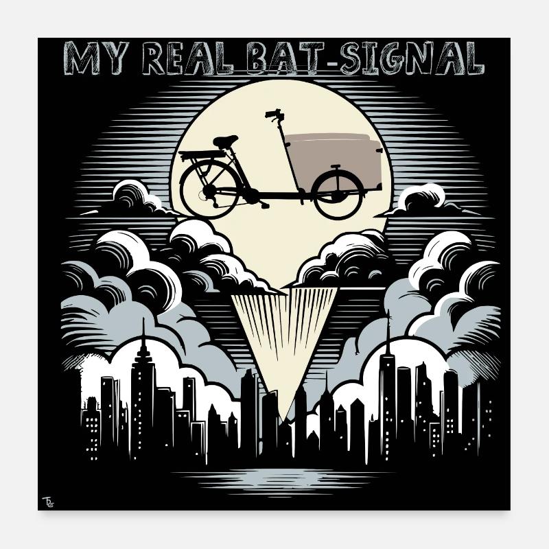 Vélo cargo dans le style Bat-Signal, vélo cargo Poster 60 x 60 cm
