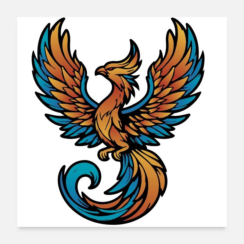 Colorful phoenix with wings gracefully flying - 1 Poster 24" x 24" (60x60 cm)
