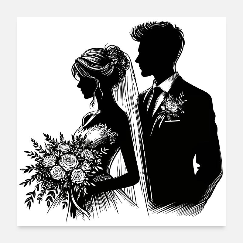 Belle silhouette de conception de jeunes mariés Poster 60 x 60 cm
