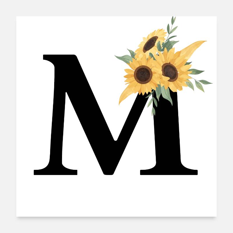 Buchstabe m Blumen-Sonnenblume Poster 60x60 cm