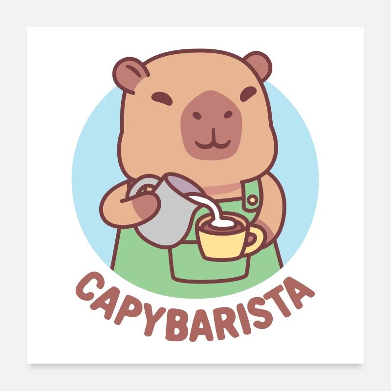 Cute Capybara Barista And Coffee Funny Pun Poster 24" x 24" (60x60 cm)