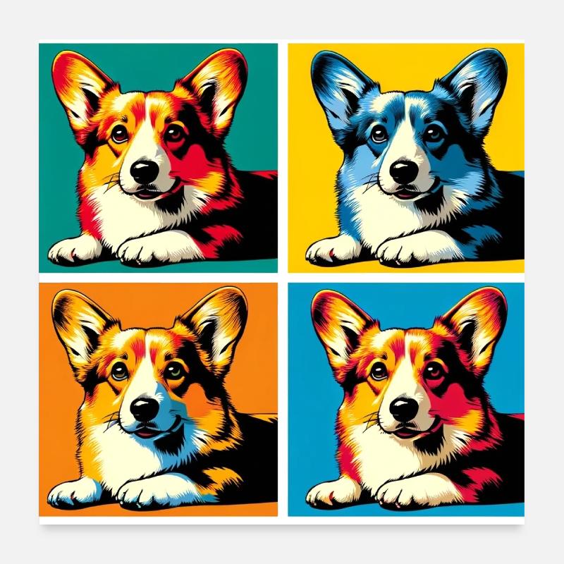 Pop Pembroke Welsh Corgi chien Portrait Poster 60 x 60 cm