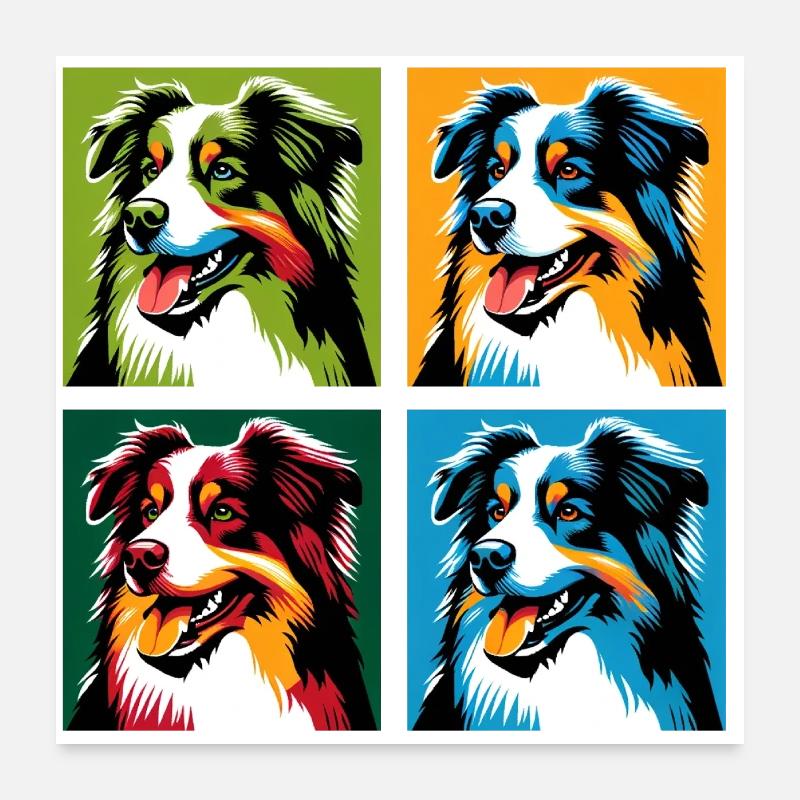 Pop Australian Shepherd Hund Porträt Poster 60x60 cm