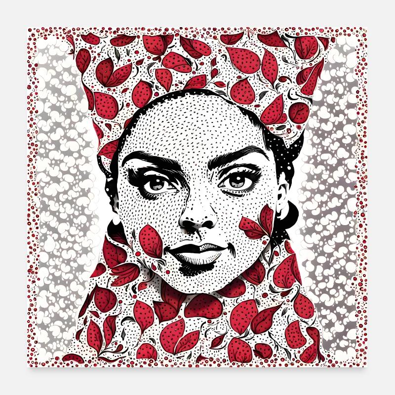Red hot foral pop art Poster 60 x 60 cm