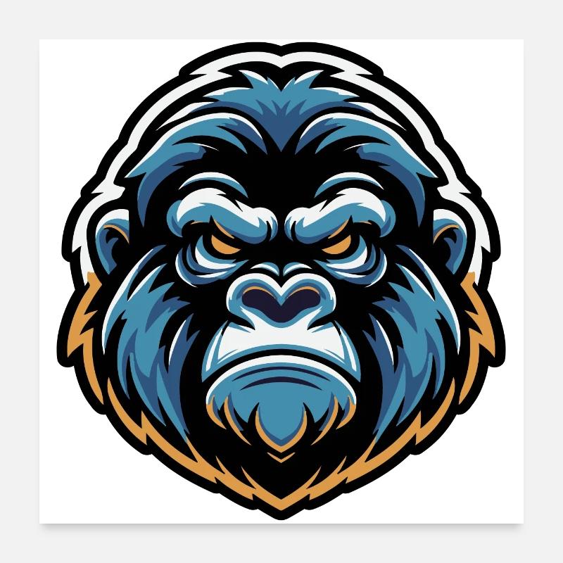 Maskottchen Gorillakopf Poster 60x60 cm