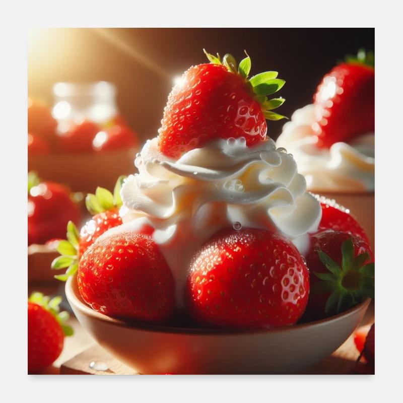 Erdbeere mit Sahne Poster 60x60 cm