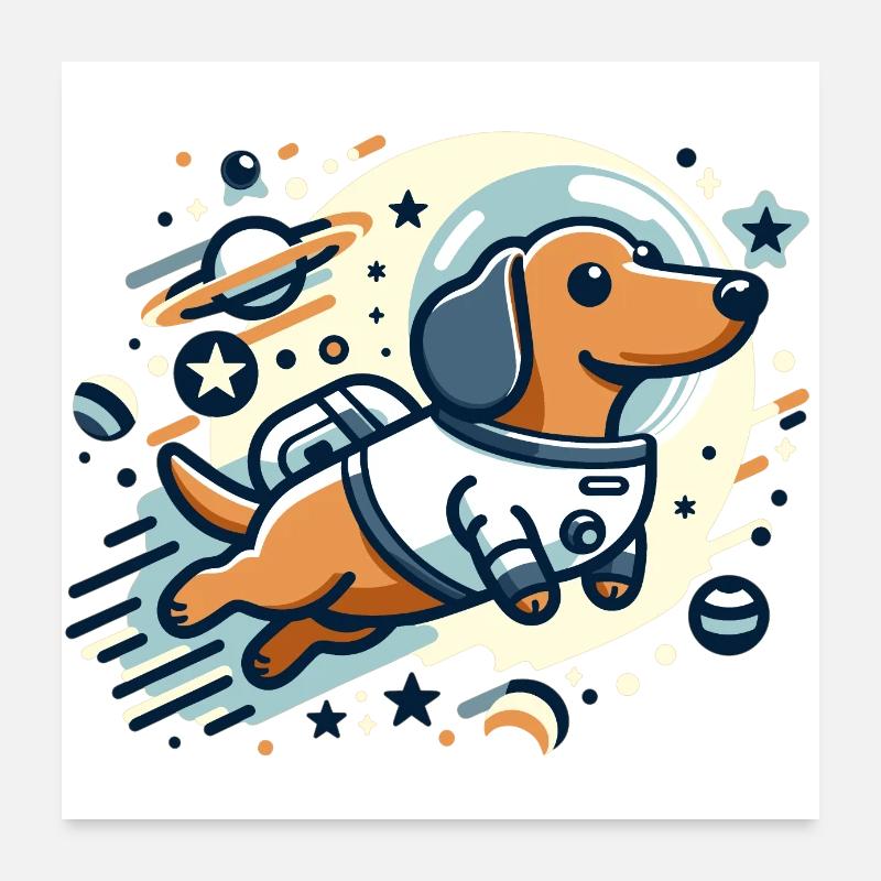 Teckel astronaute dans l’espace Poster 60 x 60 cm