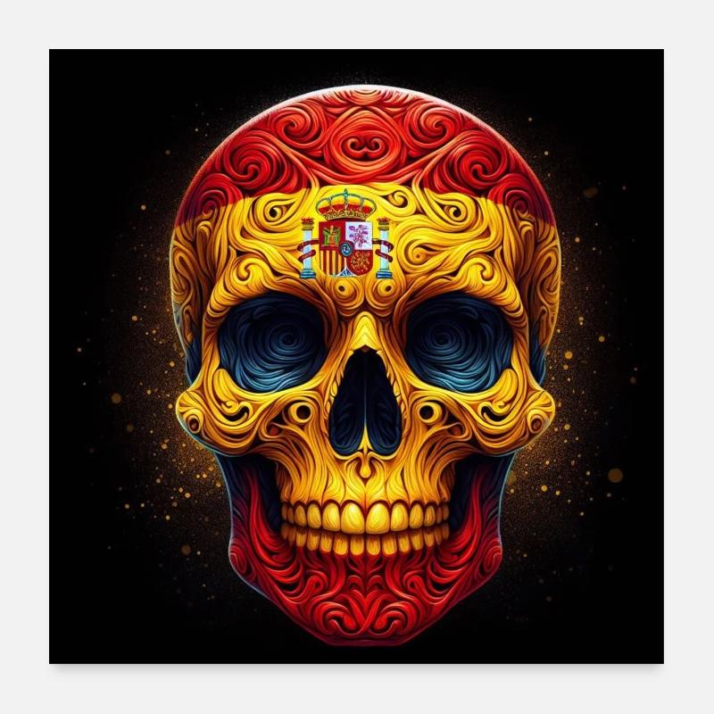 Crâne peint avec le drapeau de l’Espagne Poster 60 x 60 cm