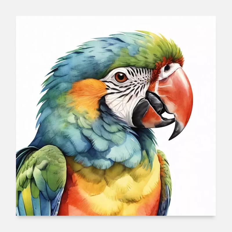 Ara aquarelle - Poster 60 x 60 cm - blanc