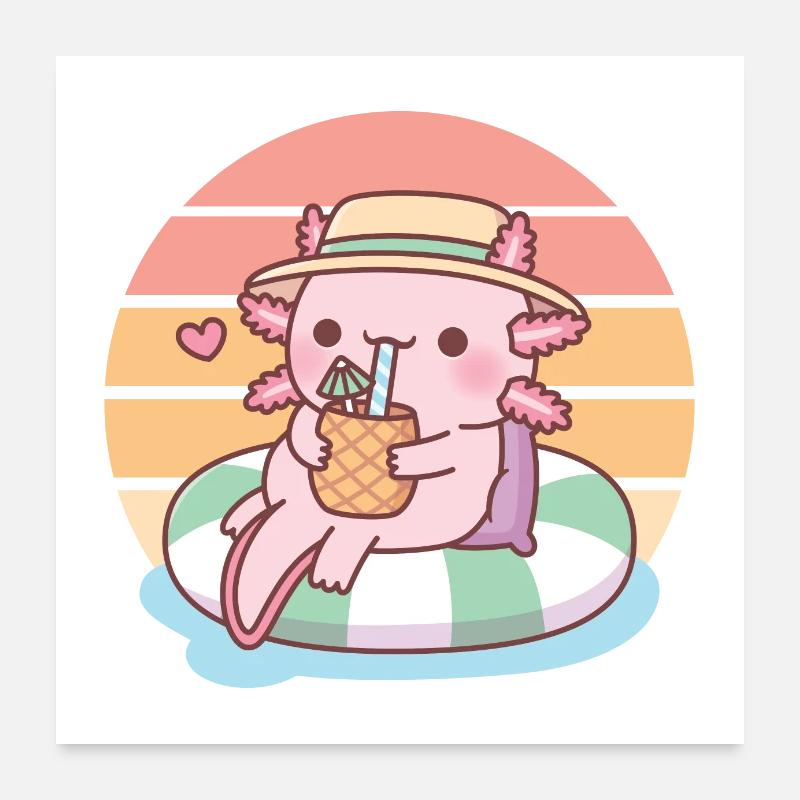 Mignon Axolotl Chilling On Pool Float Summer Vibes Poster 60 x 60 cm
