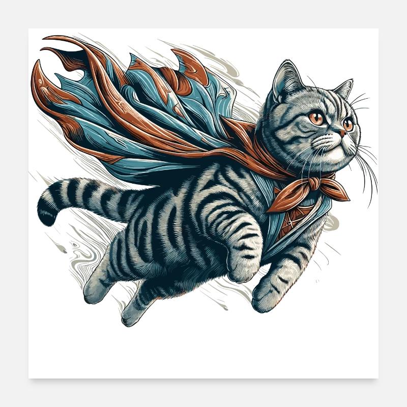 Super Katze Britisch Kurzhaar BKH getigert - Poster 60x60 cm - Weiß