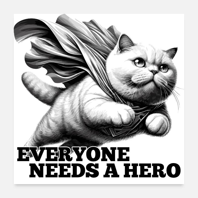 Super Chat Super-Héros BKH Blanc British Shorthair Poster 60 x 60 cm