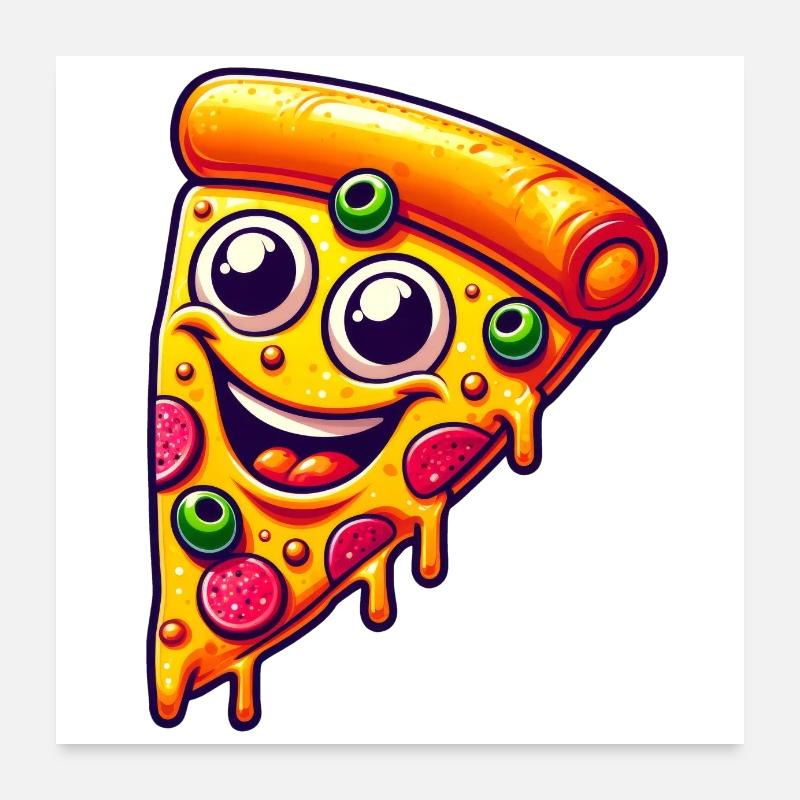 Visage de pizza heureux Poster 60 x 60 cm