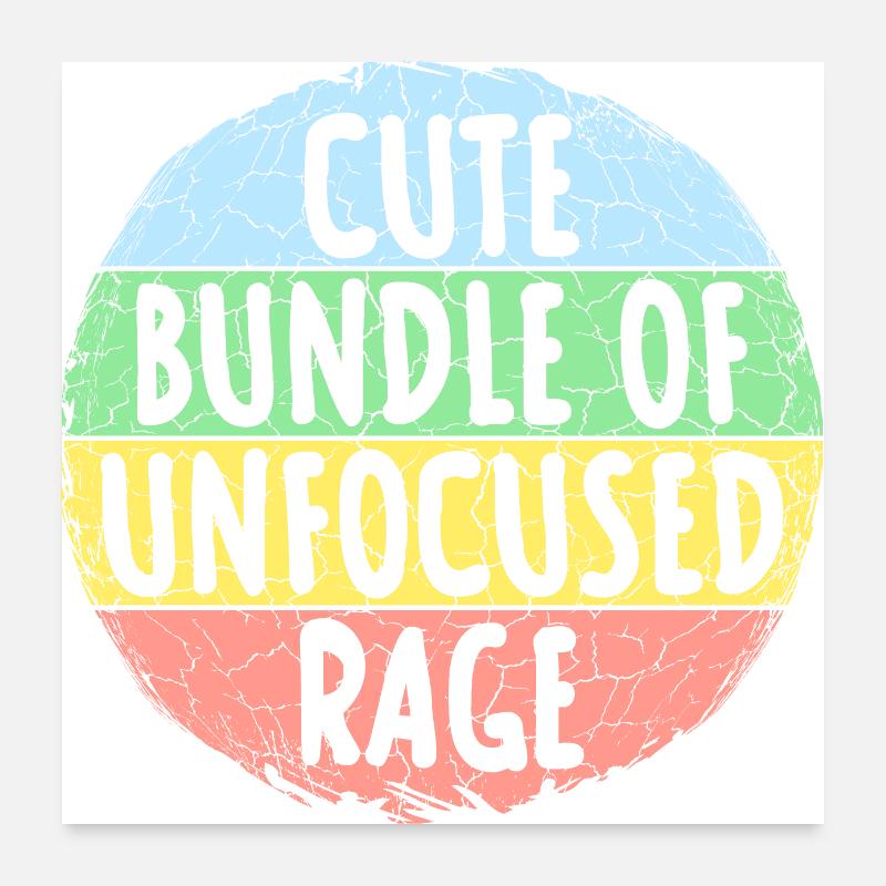 Drôle Mignon Bundle De Rage Non Focalisée Arc-en-Ciel Goth - Poster 60 x 60 cm - blanc