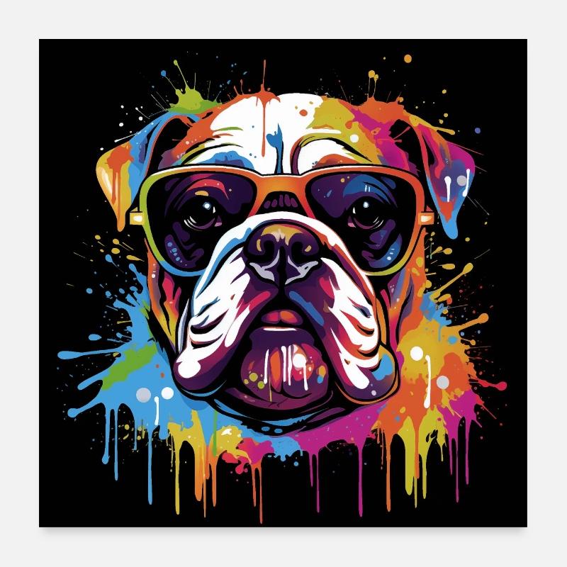 Bouledogue anglais cool avec des lunettes de soleil Poster 60 x 60 cm