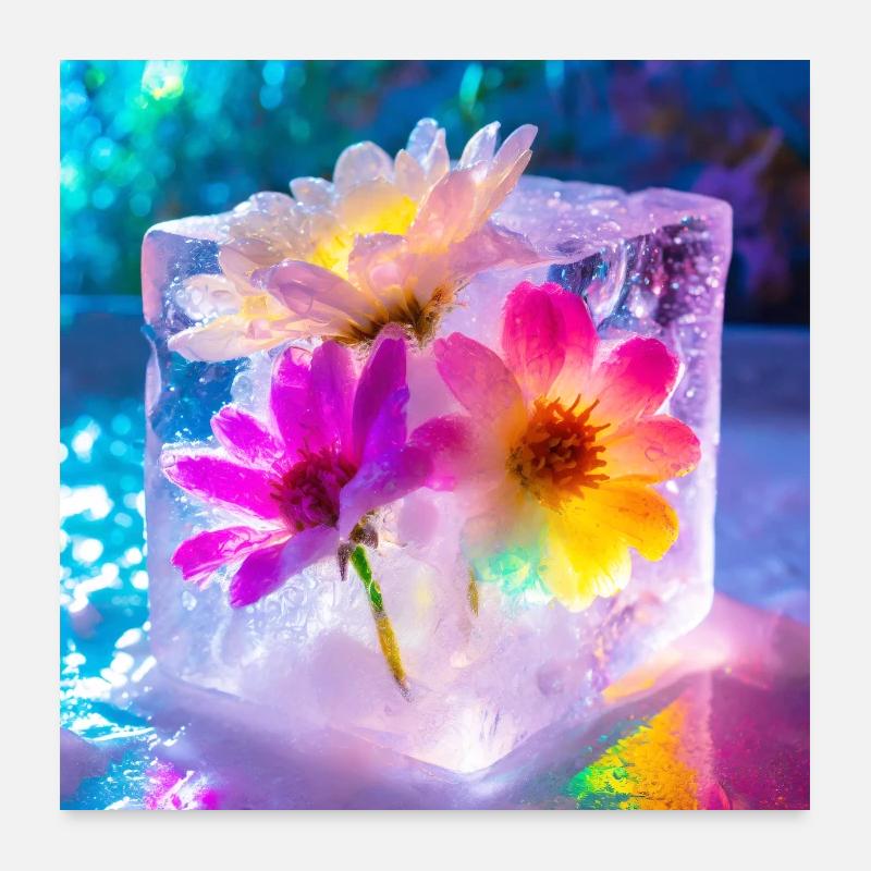 Blumen im Eis Poster 60x60 cm