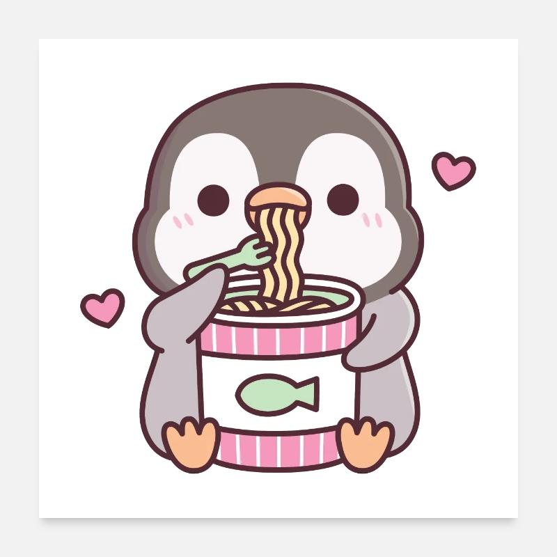 Un pingouin mignon aime les nouilles instantanées Poster 60 x 60 cm