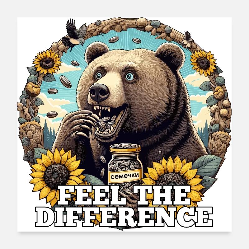 Bär Sonnenblumenkerne Sonnenblumenkörner Geschenk Poster 60x60 cm