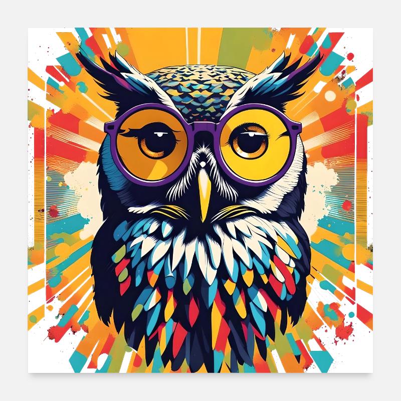 Popart Owl with Glasses Poster 24" x 24" (60x60 cm)