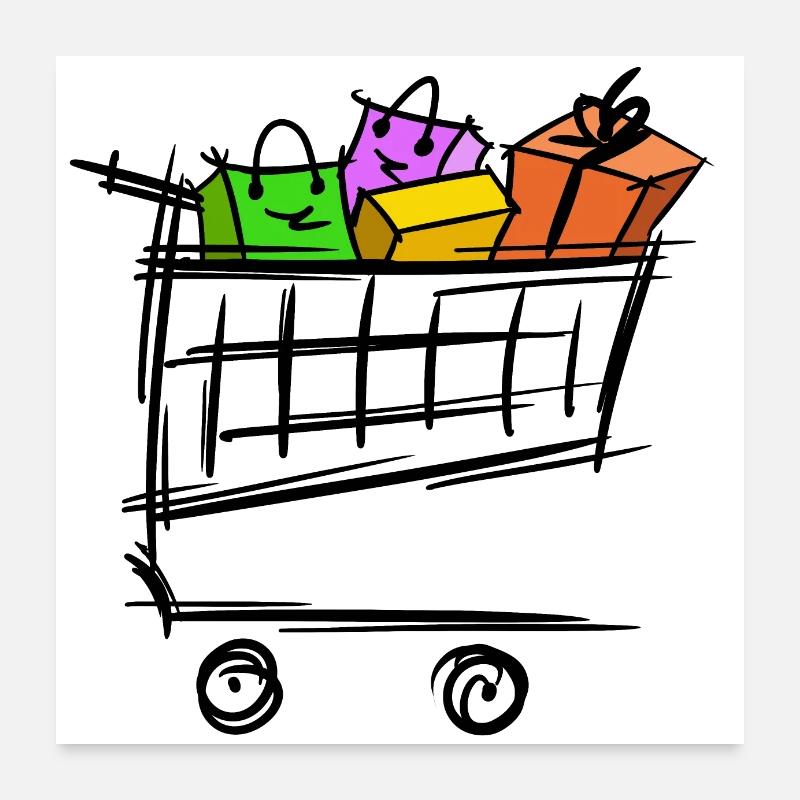 Voller Einkaufswagen Einkaufstaschen Geschenke Poster 60x60 cm