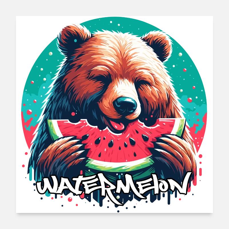Wassermelone Bär lecker Geschenk Poster 60x60 cm