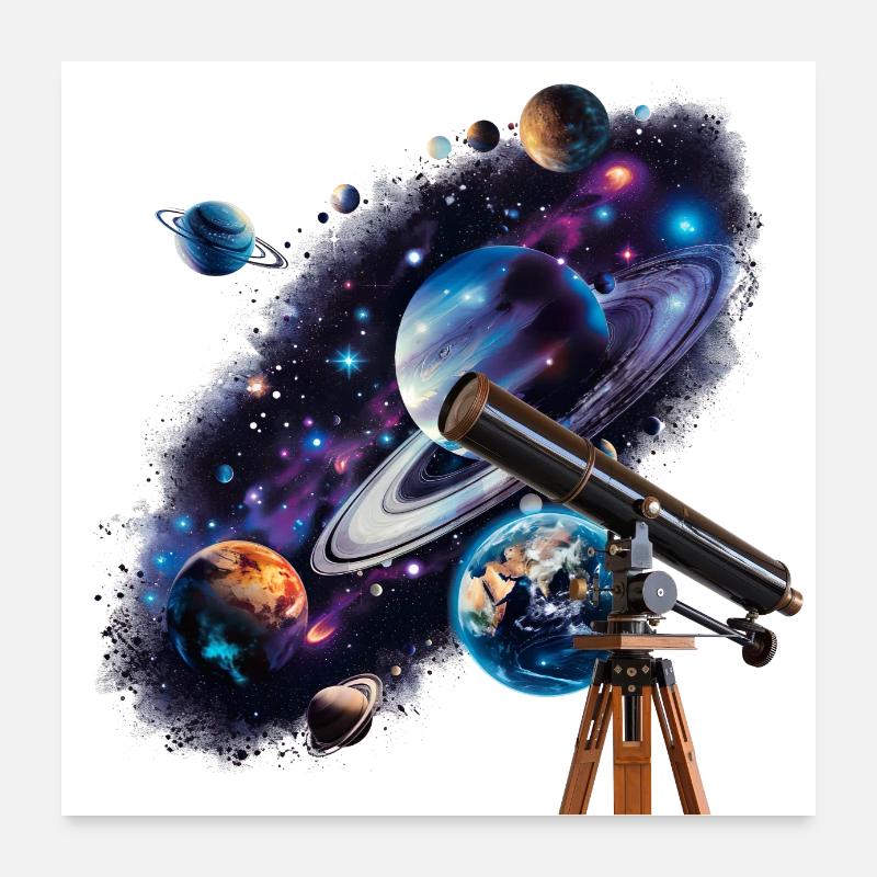 Mit dem Teleskop entfernte Planeten entdecken Poster 60x60 cm