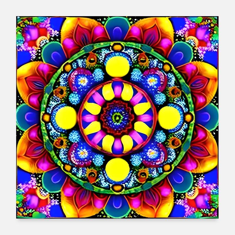 Affiche de conception de mandala coloré aux couleurs vibrantes Poster 60 x 60 cm