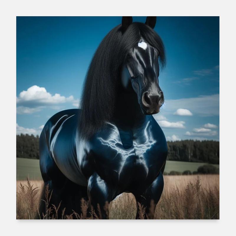 Puissant cheval noir Poster 60 x 60 cm