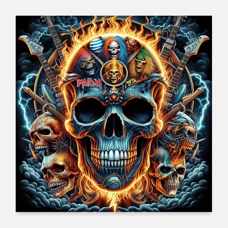 Heavy Metal Schädel - Poster 60x60 cm - Weiß