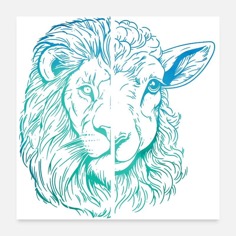 Löwe und Lamm Poster 60x60 cm