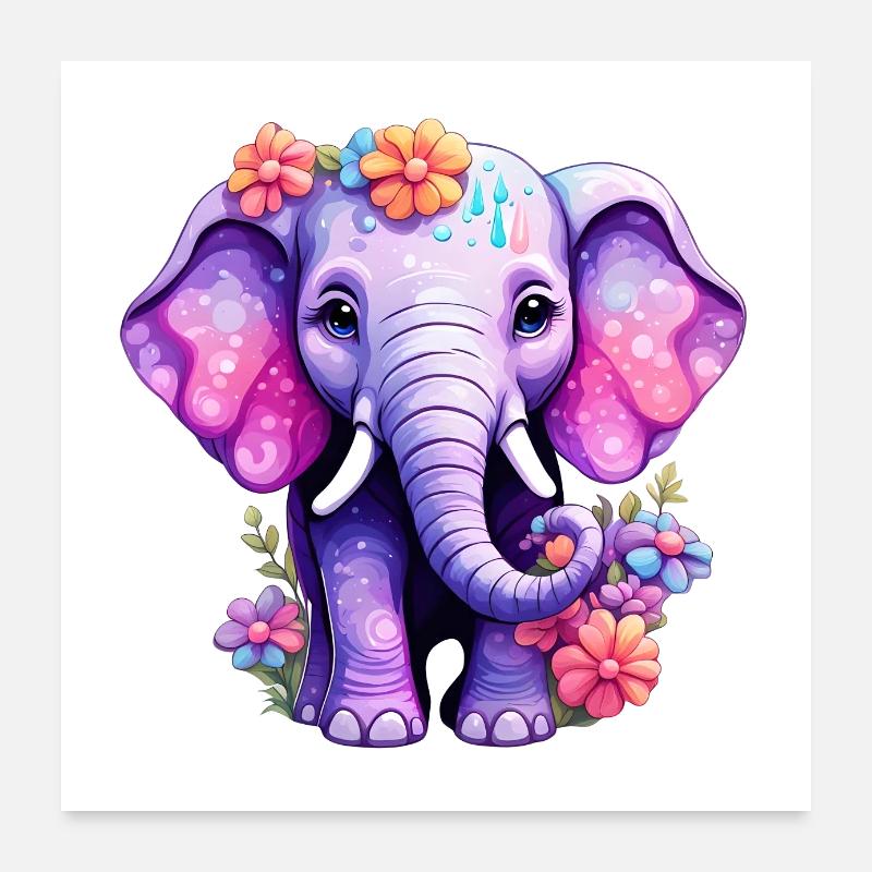 Elefant Elefanten Motiv - Poster 60x60 cm - Weiß