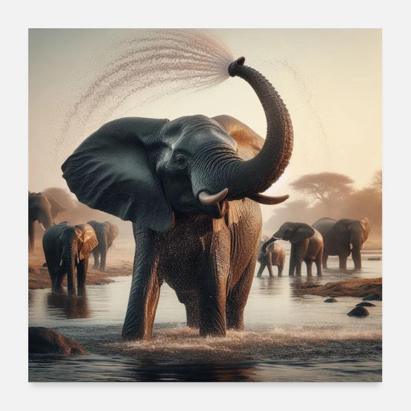 Elefanten im Dschungel - Poster 60x60 cm - Weiß