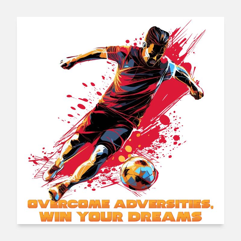 Ein Fußballer in dynamischer Action, moderner Pop-Art Poster 60x60 cm