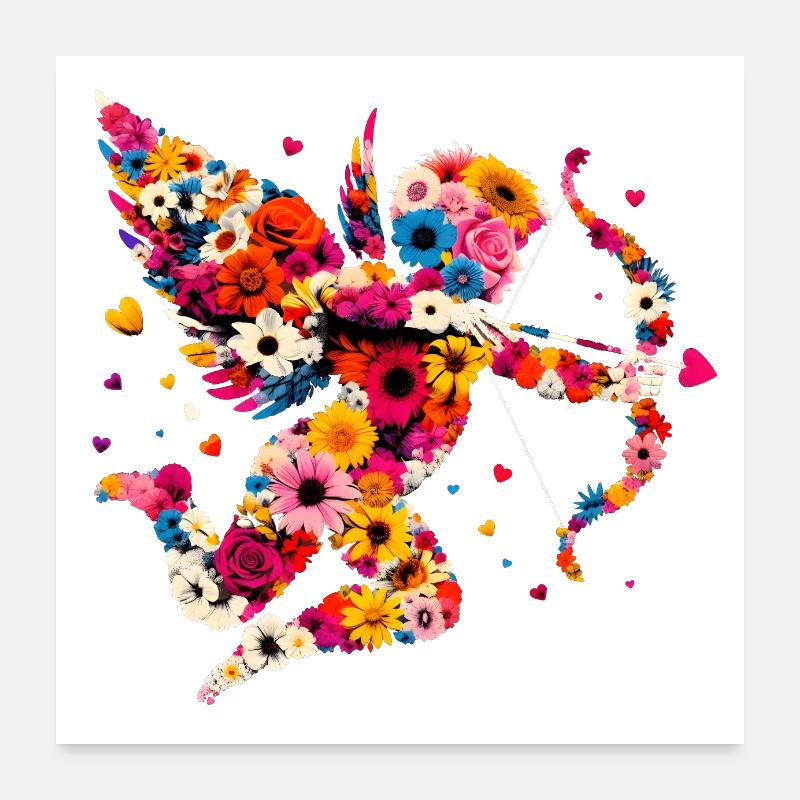 Blumiger Amor verschießt Liebespfeile Poster 60x60 cm