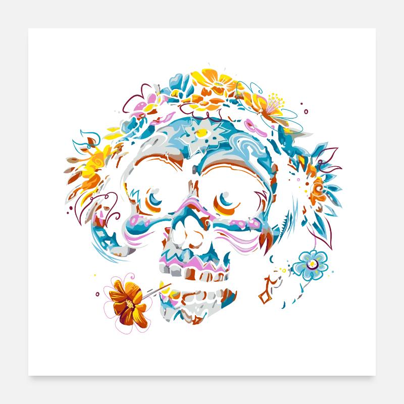 Skull flowers calavera - Poster 24" x 24" (60x60 cm) - white