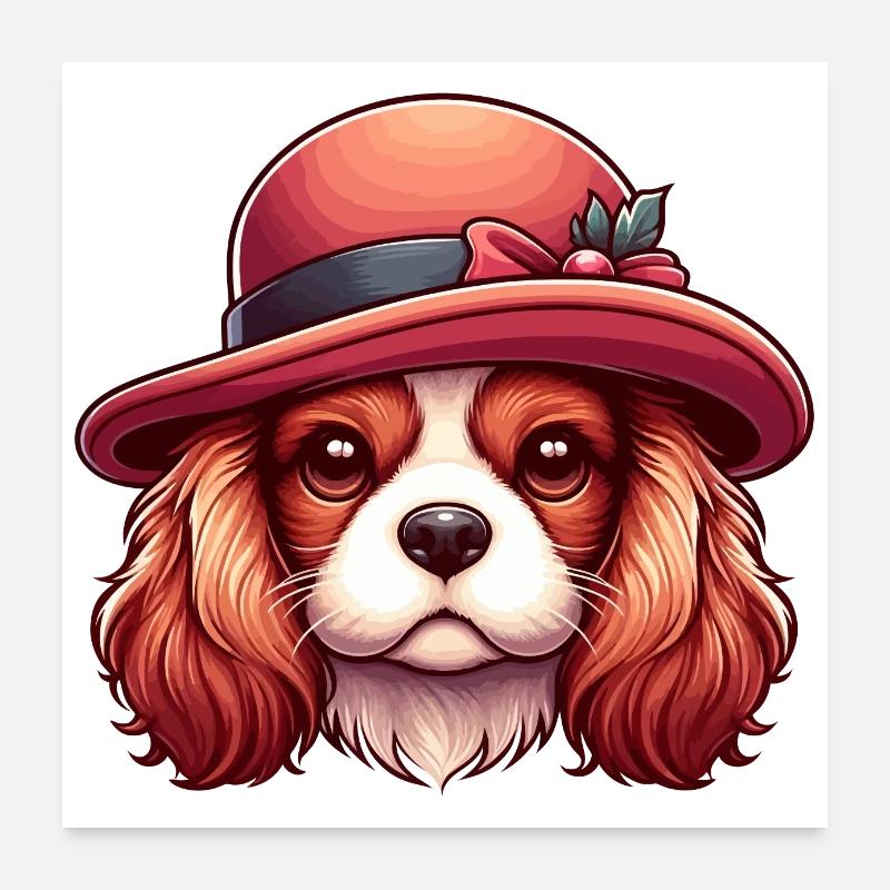 Cavalier King Charles Niedlicher roter Huthund Poster 60x60 cm