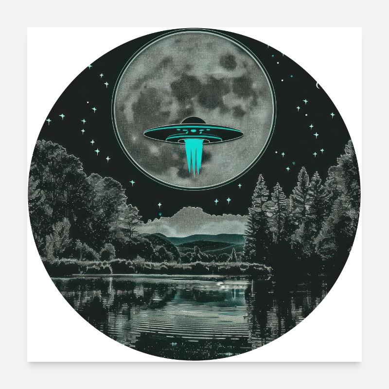 OVNI Nature Lune Lac Alien Poster 60 x 60 cm