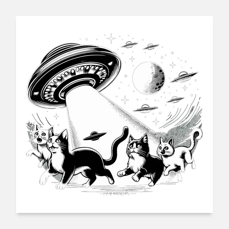 Alien Ufos Ufo Katze Katzen Geschenk Poster 60x60 cm
