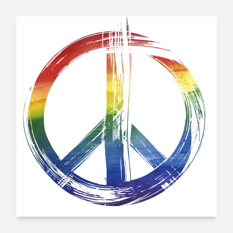Peace Regenbogen - Poster 60x60 cm - Weiß
