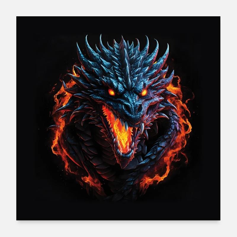 Fire-breathing dragon with glowing eyes Poster 24" x 24" (60x60 cm)