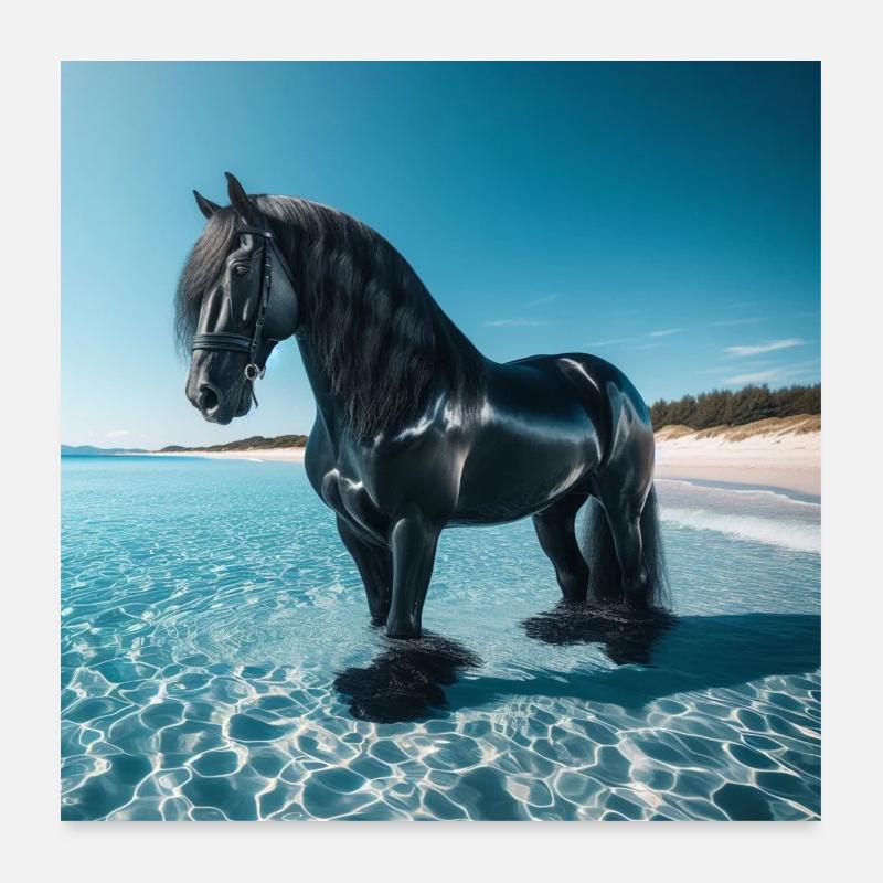 Cheval dans l’eau Poster 60 x 60 cm