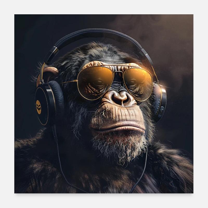 Affe mit Kopfhörer für DJ und Musiker Monkey Poster 60x60 cm